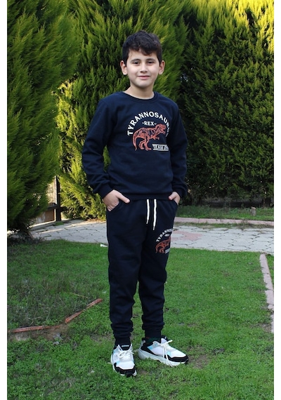 Fyk Kids Trex Baskılı Erkek Çocuk Alt-üst Eşofman Takımı Lacivert