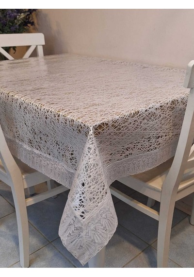 Dantel Kenarlı 120x150 Cm Pvc Muşamba Silinebilir Örümcek Ağı Desenli Masa Örtüsü Beyaz