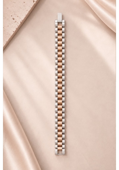 Valmont 19,5 Cm Silver/rose Gold İki Renkli Erkek Çelik Bileklik Mavi-gümüş