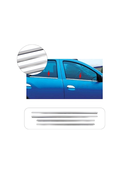 Dacia Sandero Stepway Uyumlu 2012-2020 Krom Cam Çıtası 4 Parça Paslanmaz  Çelik