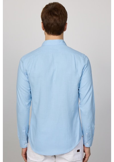 Tudors Slim Fit Uzun Kol Biyeli Yaka Düğmeli Keten Mavi Erkek Gömlek-28745-mavi Mavi