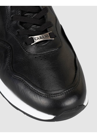Cabani Erkek Siyah Hakiki Deri Eva Taban Sneaker Ayakkabı