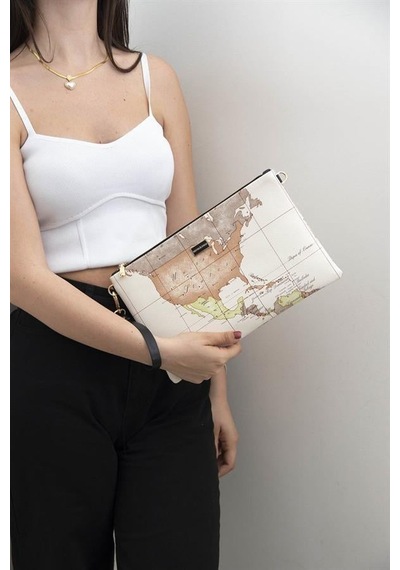 Silver Polo Sp1034 Kadın Portföy & Clutch Harita Bej-a.taba