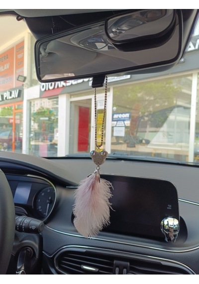 Pandalı Model Metal Yıldız Dikiz Ayna Süsü Pudra Pembe Tüylü Renk