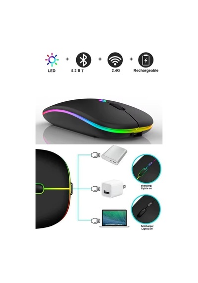 Maxgo 3147 Kablosuz Wireless 2.4g Bluetooth Sessiz Mouse Şarj Edilebilir Rgb Renkli Ergonomik Tasarımlı