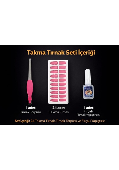 Takma Tırnak Seti 24 Parça, Metal Törpü Ve Fırçalı Tırnak Yapıştırıcılı Komple Manikür Seti, Farklı Boyutlarda Hazır Tırnaklar, Kolay Uygulama Ve Hızlı Sabitleme İçin El Bakımı Tırnak-pembe-789