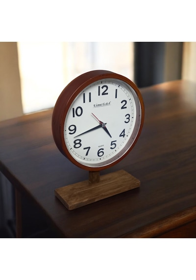 Time Gold Eskitme Ahşap Ayaklı Plastik Gövdeli Masa Saati Sessiz Akar Saniye Eskitme