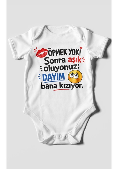 Morivokids Dayıya Özel Kısa Kollu Bebek Body %100 Pamuk Zbn169-kk Beyaz