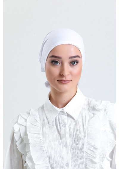 Hürrem Bone Beyaz Arkadan Bağlamalı Tesettür Bone Penye Kumaş Düz Bone 1011 42 Beyaz
