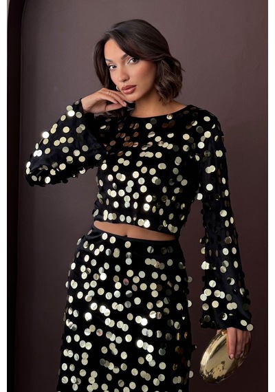 Verymoda Pullu Kadife Bluz Siyah Gold