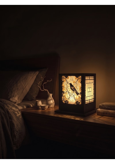 Serie Lumina Shoji Masa Ve Gece Lambası - Ardıç Kuşu Figürlü Klasik Zen Kafes Japon Feneri Sıcak Led Ambiyans Işığı Siyah Serie Lumina Shoji Masa Ve Gece Lambası - Ardıç Kuşu Figürlü Klasik Zen Kafes Japon Feneri Sıcak Led Ambiyans Işığı Siyah