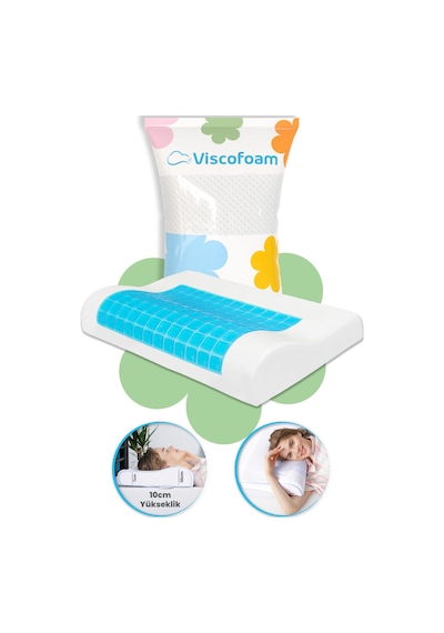 Viscofoam Terletmeyen Boyun Destekli Ortopedik Yastık Jelli Visco Yastık - 57x37x10-7cm