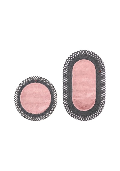 Banyo Paspası Takımı 60x100+60x60 Cm Dış Trikot Pembe & Antrasit Gri