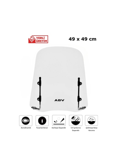 ABV Üniversal Şeffaf Siperlik 49 x 49 CM + Bağlantı Ekipmanı (Motosiklet Camı)