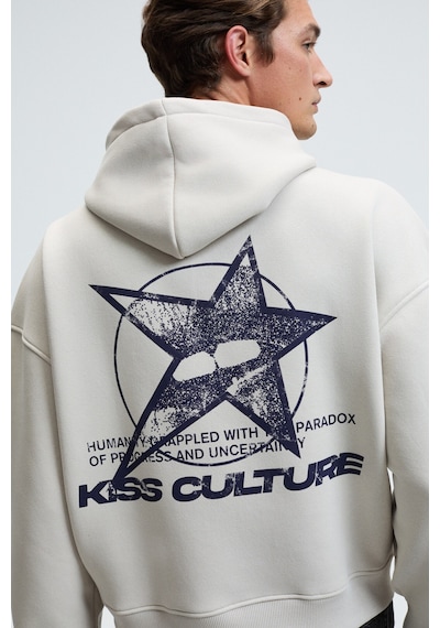 Grimelange TRUETT Erkek Kapüşonlu Kanguru Cepli Önü Ve Sırtı Baskılı Oversize Gri Sweatshirt