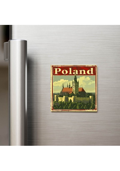 Polonya Poland - Posta Pulu Temalı Ülke - Baskılı Buzdolap Magneti Kare - 9x9 Cm