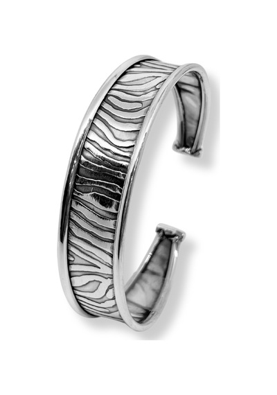 Oya Silver Zebra Desenli Ayarlanabilir Kalın Gümüş Bilezik 0239458
