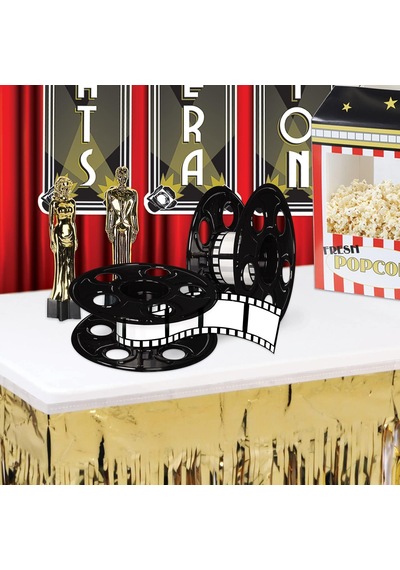 2 Parça Ödül Gece Film Makarası Film Şeridi İle Orta Parça Kırmızı Halı Hollywood Parti Dekorasyonları, 9" Ve 15", Siyah/beyaz