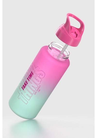 Renga Moly Çift Renk Yazı Desenli 1000 Ml Pipetli Mat Tritan Matara 912117 Fuşya-turkuaz Fuşya