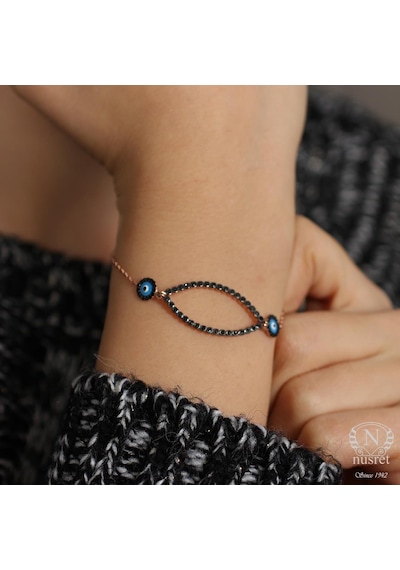 Nusret 925 Ayar Gümüş Göz Modeli Bileklik Pembe