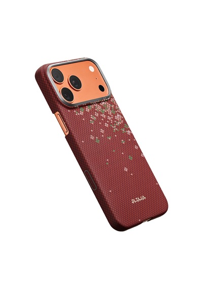 İphone 17 Pro Max Uyumlu Kılıf M-safe Şarjlı Aramid Fiber Pitaka Sakura Hours Serisi Kapak Kırmızı
