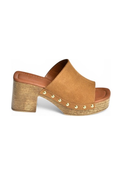 Fox Shoes Y996594002 Taba Süet Kalın Topuklu Kadın Terlik