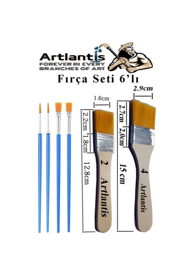 6'lı Fırça Seti 1 Paket 2-4 Numara Zemin Fırçalı Set Akrilik Boya Yağlı Boya Guaj Boya Sulu Boya Sanatsal