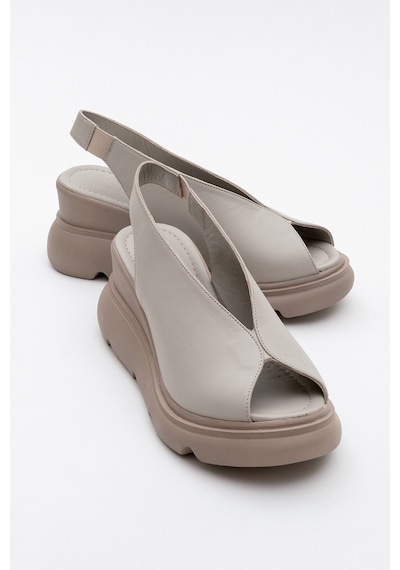 Luvishoes Luvi Shoes Sam Taş Cilt Hakiki Deri Kadın Dolgu Topuk Sandalet Taş Rengi Taş