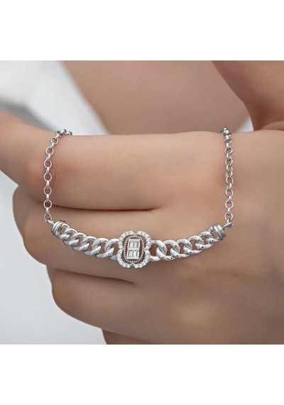 Casera's Gümüş Gurmet Zincirli Baget Taşlı Kadın Kolye Csr2181303 Gümüş