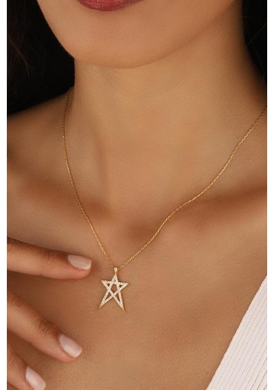 Yıldız Gümüş Kolye Beyaz Zirkon Taşlı Rose Gold