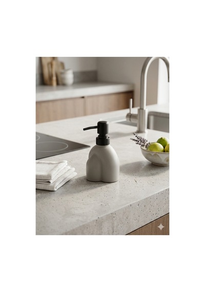 Modern Kabartmalı Cam Sıvı Sabunluk, Mat Minimal Dekoratif Tasarım, 250 Ml, 14 X 9 X 5,5 Cm Gri