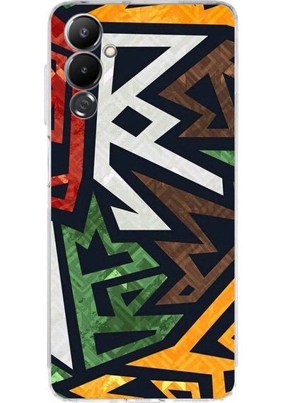 Tecno Pova 4 Uyumlu Kamera Korumalı Soyut Grafiti Tasarımlı Şeffaf Silikon Kılıf Şeffaf