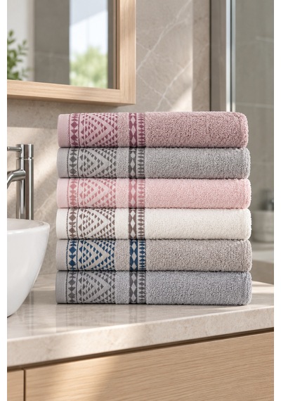 Otantik Jakarlı Banyo Havlusu Seti 6 Lı %100 Pamuk 70x140 Cm Çok Renkli
