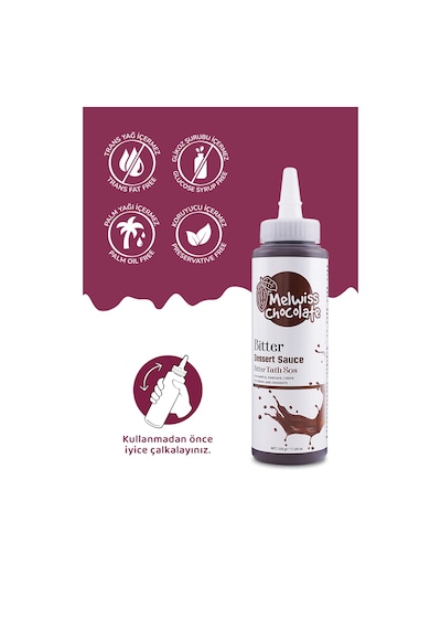Melwiss Chocolate Bitter Çikolata Sosu - Waffle Krep Pankek Çikolata Sosu 330 G