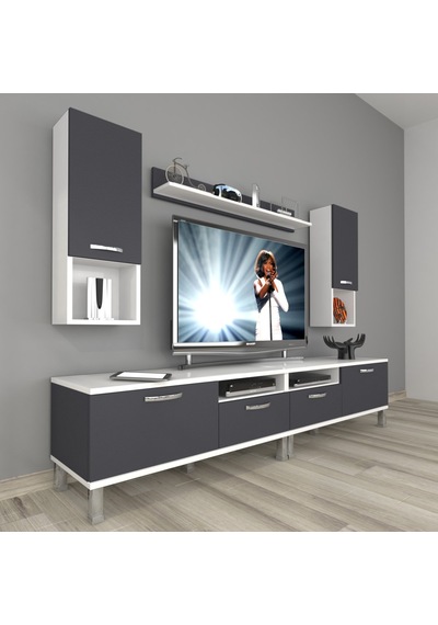 Decoraktiv Eko 5220da Mdf Krom Ayaklı Tv Ünitesi Tv Sehpası Beyaz - Antrasit