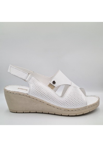 Pierre Cardin 6908 Beyaz Deri Dolgu Topuk 6cm Kadın Sandalet Beyaz