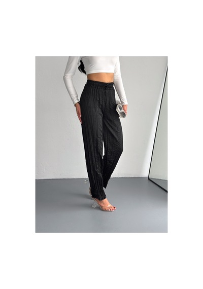 Gugus Kadın Saten Pantolon Trend Wide Leg Model Siyah