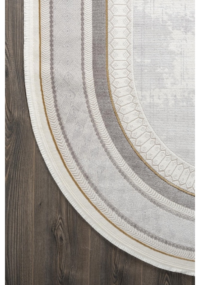 Trend Tr003s Oval Bej Akrilik Pamuk Modern Yumuşak Mutfak Yatak Odası Salon Oturma Odası Halısı-1080 Gri - Gold