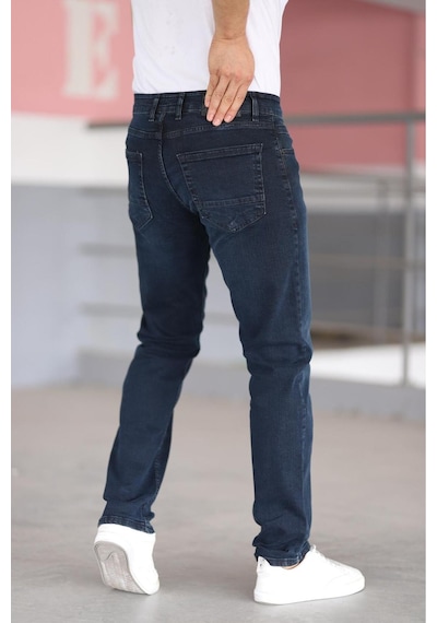 Bürke Premium Erkek Koyu Lacivert Renk Regular Fit Rahat Kesim Esnek Likralı Denim Jeans Kot Pantolon