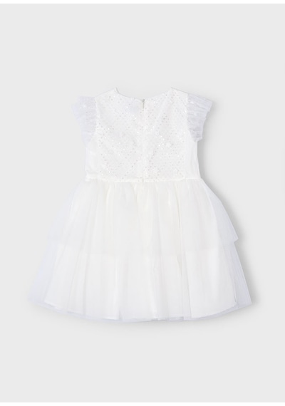 Mayoral 3914 Kız Çocuk Ekru Tüllü Elbise Ekru