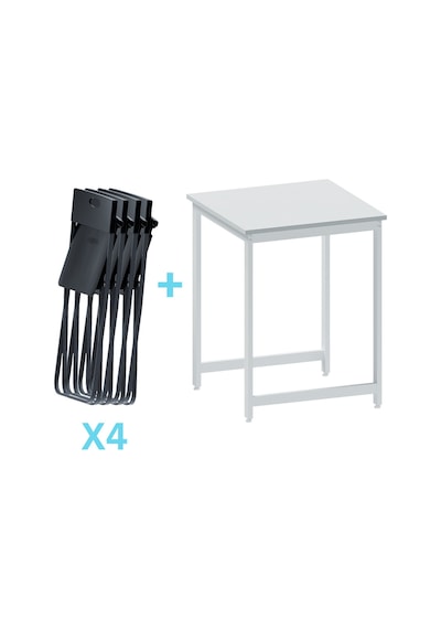 Balkon Bahçe Mutfak 5'li Bistro Set Masa Sandalye Takımı Beyaz - Beyaz