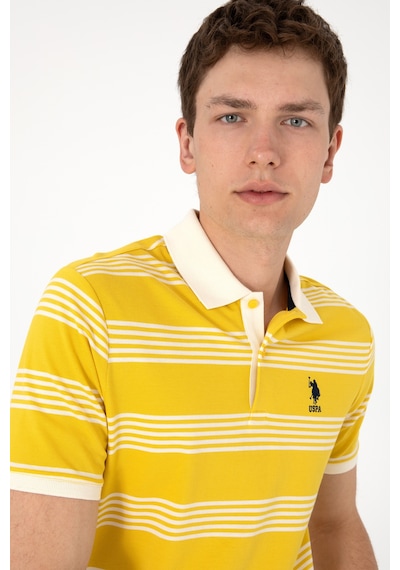 U.S. Polo Assn. Erkek Regular Fit Polo Yaka Sarı Çizgili Tişört 50306826-VR094