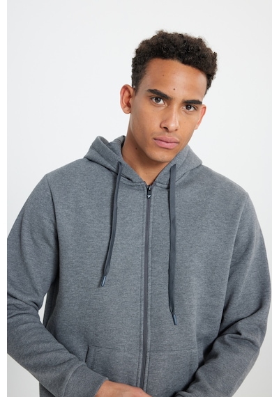 AC&Co / Altınyıldız Classics Erkek Antrasıt Melanj Standart Fit Normal Kesim Kapüşonlu Fermuarlı Sweatshirt Antrasit