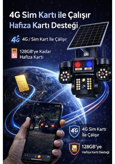 Sim Kartlı Üç Kameralı 7/24 Kayıt Yapabilen Hareket Takipli Gece Görüşlü Güvenli Kamerası