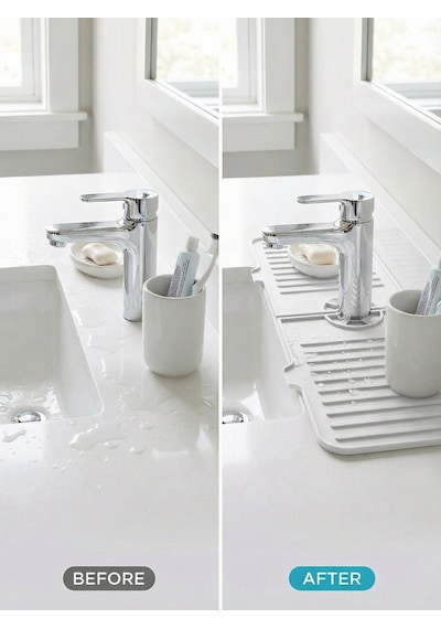 Beyaz Elastik Musluk Mat Su Tutucu Düzenleyici Silikon Kaydırmaz Mutfak Banyo Lavabo Tezgah Matı Pla Diğer