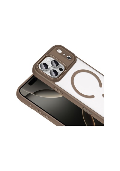 Adige Apple Uyumlu iPhone 17 Pro Max Kılıf Krom Wireless Şarj Özellikli Magsafe Silikon Kapak Bej