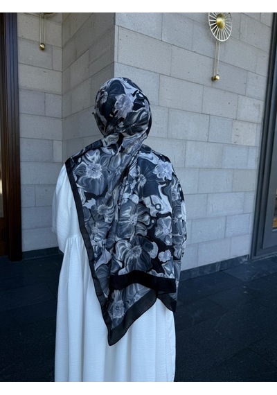 Qalortex Scarf Pamuklu Mimoza Desen Şal- Siyah/beyaz SİYAH-BEYAZ