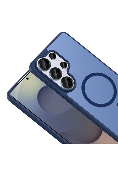 Samsung Galaxy S26 Ultra Kılıf Kamera Çıkıntılı Darbe Emici Matt Yüzey M-safe Manyetik Şarj Uyumlu Özellikli Kapak Mavi