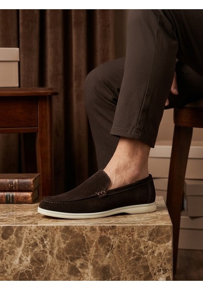 DMR Elegance Ba0252 %100 İçi Dışı Hakiki Deri Erkek Kahverengi Süet Casual Loafer Termo Taban Ayakkabı Rekli