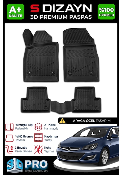 Opel Astra J 3d Pro Havuzlu Paspas 2012-2020 Üzeri A+ Kalite 3ds-sdz152